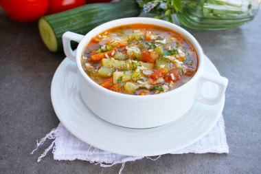 Pickle of fresh cucumbers with pearl barley