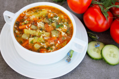 Pickle of fresh cucumbers with pearl barley