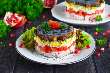 Stoned chicken salad with poppy seeds