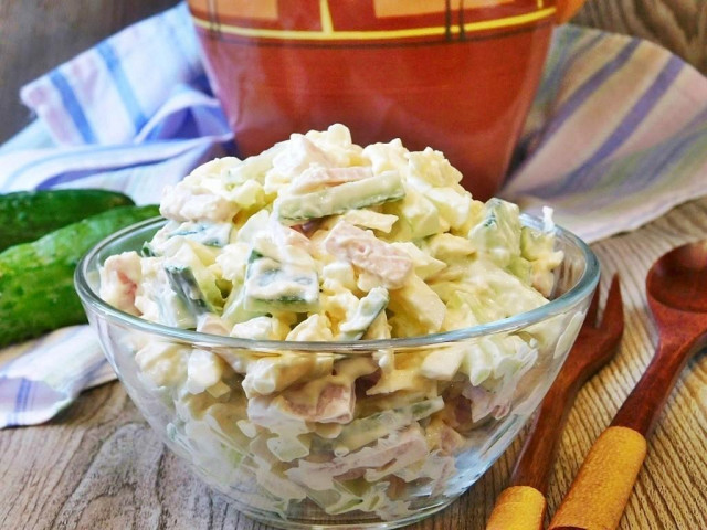 Tenderness salad with ham and cucumber