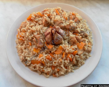 Uzbek pilaf with homemade chicken