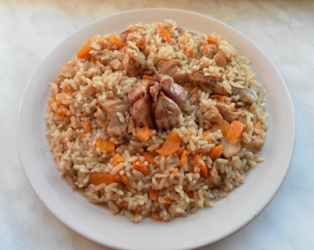 Uzbek pilaf with homemade chicken