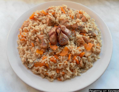 Uzbek pilaf with homemade chicken