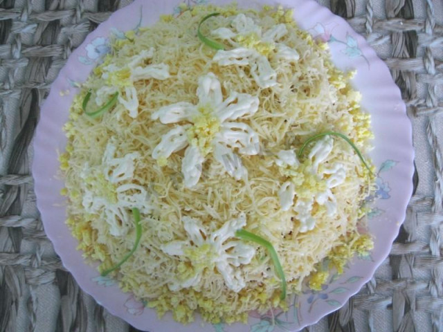 Salad with mushrooms and crab sticks