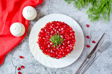 Salad with pomegranates, walnuts and chicken