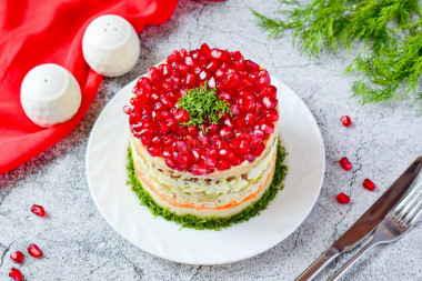 Salad with pomegranates, walnuts and chicken