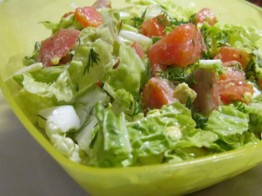 Salad with salted salmon, cucumber and tomatoes