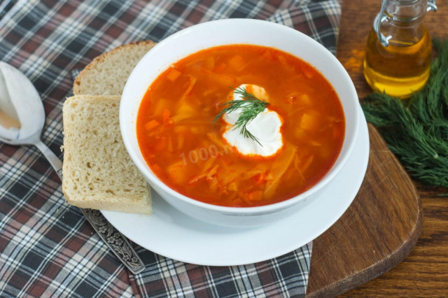 Vegetarian cabbage soup from fresh cabbage