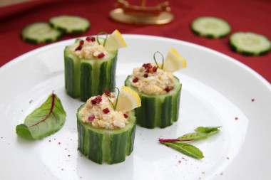 Stuffed cucumbers with egg and cod liver