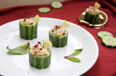 Stuffed cucumbers with egg and cod liver