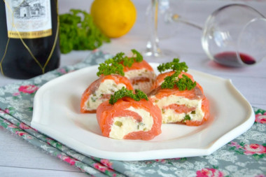 Appetizer of red fish and cottage cheese