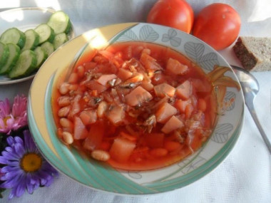 Borscht with sprat in tomato and beans