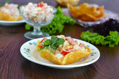 Salad in a cheese basket