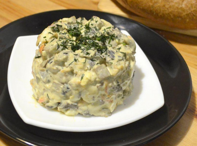 Elena liver salad with dried mushrooms