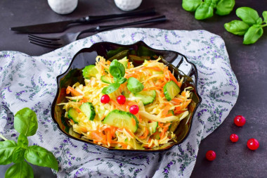 Salad of fresh cabbage carrots and cucumbers