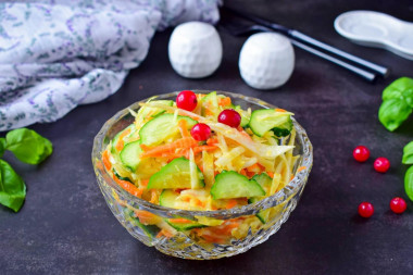 Salad of fresh cabbage carrots and cucumbers