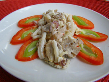 Salad with squid and mushrooms