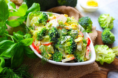 Broccoli salad crab sticks egg and mayonnaise