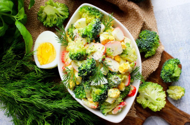 Broccoli salad crab sticks egg and mayonnaise