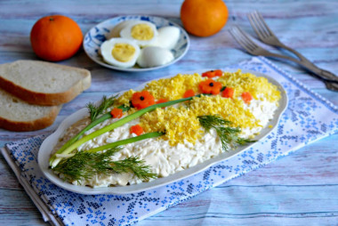 Mimosa salad with sprats