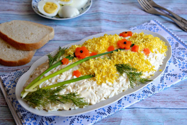 Mimosa salad with sprats