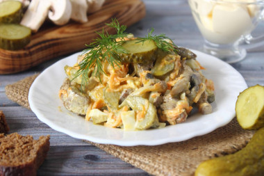 Belarusian salad with liver and mushrooms