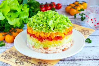 Puff salad with smoked chicken