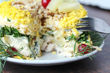 Salad chicken pineapple cheese eggs walnut cheese