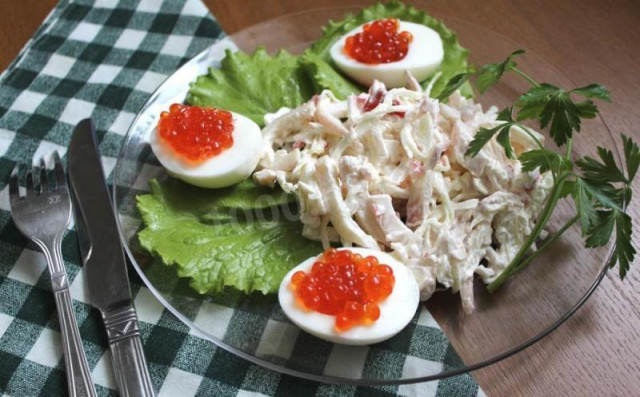 Salad squid red caviar crab sticks