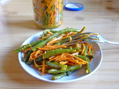 Korean string bean salad with carrots and vinegar