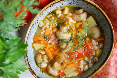 Canned mushroom soup with pearl barley