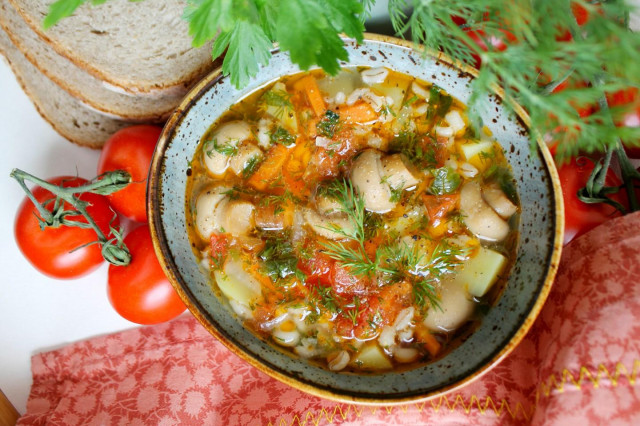 Canned mushroom soup with pearl barley