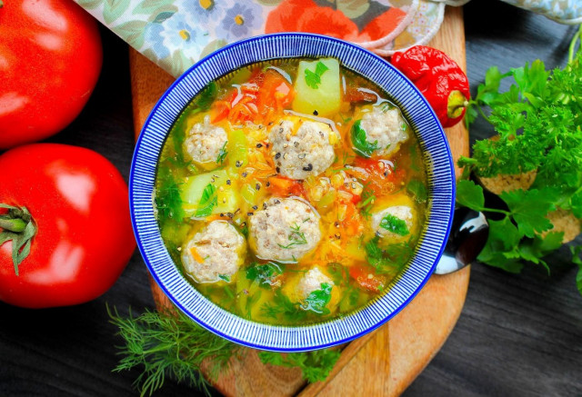 Soup with lentils and meatballs