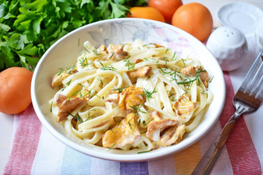 Pasta with chanterelles in cream sauce