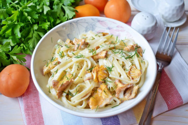 Pasta with chanterelles in cream sauce