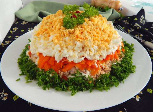 Mimosa salad with red fish layers