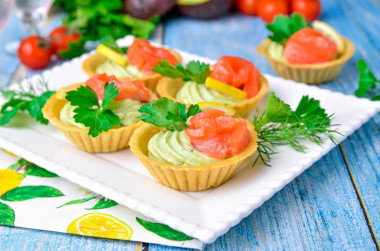 Tartlets with avocado red fish and cottage cheese