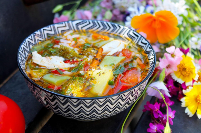 Soup with potatoes, vegetables and rice