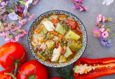 Soup with potatoes, vegetables and rice