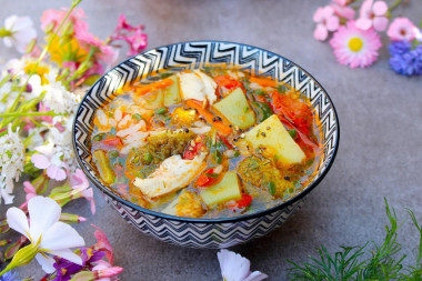 Soup with potatoes, vegetables and rice