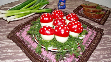 Mushrooms from eggs and tomatoes for a New Year's feast