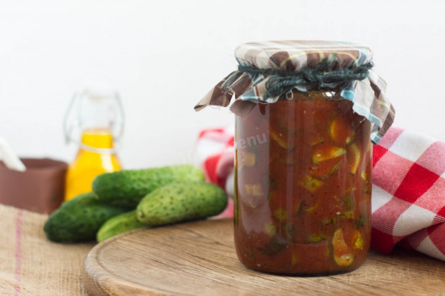 Salad for winter cucumbers with tomato paste