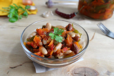 Beans with eggplant for winter salad