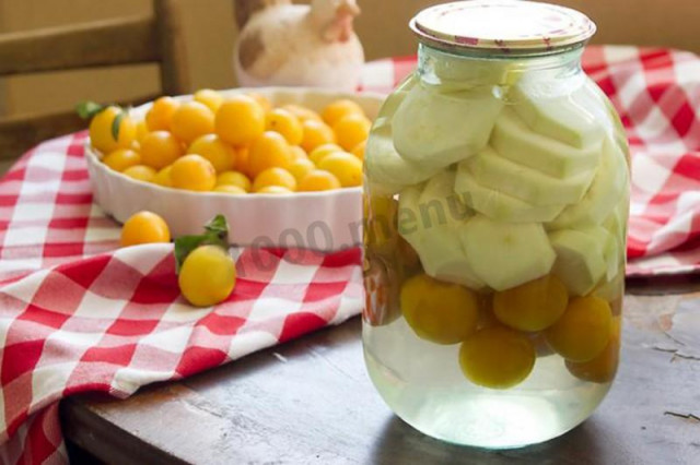 Compote of cherry plums and zucchini for winter