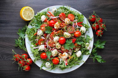 Salad with mozzarella cheese and cherry tomatoes