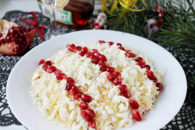 Pomegranate beads salad in the snow with beef