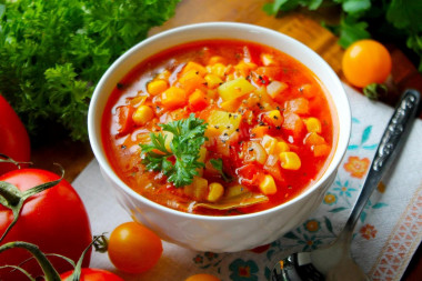 Vegetable soup with tomatoes and corn