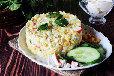 Salad with crab sticks and cucumbers yogurt dressing