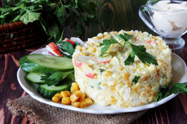 Salad with crab sticks and cucumbers yogurt dressing