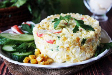 Salad with crab sticks and cucumbers yogurt dressing